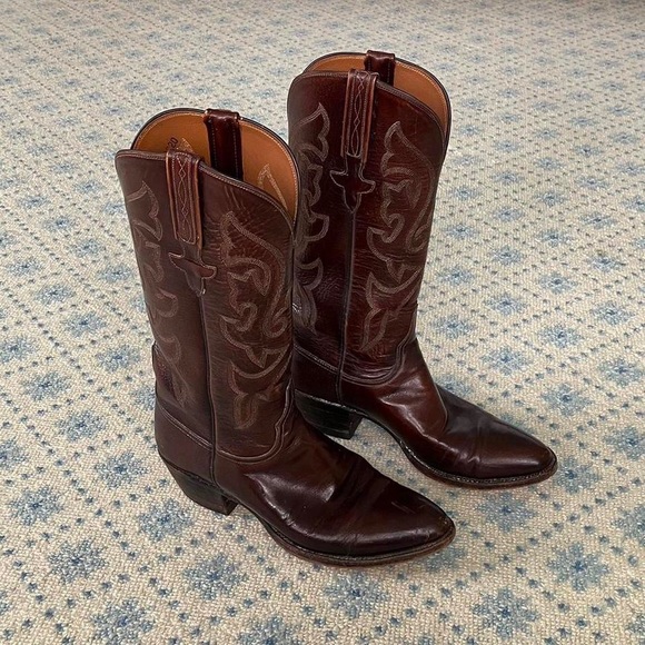 Vintage Lucchese knee high brown leather cowboy boots - Picture 2 of 5